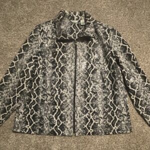 Laura Ashley Snake Print Zip Collared Jacket Black White Long Sleeve Plus 2X